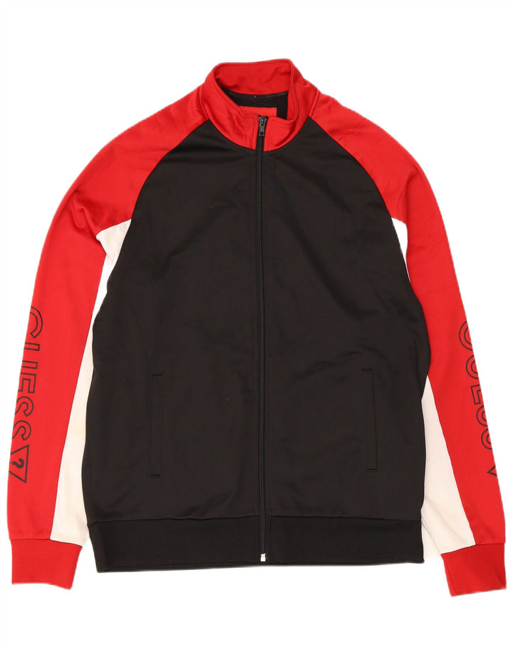 Guess Mens Graphic Tracksuit Top Jacket Medium Black Colourblock Polyester