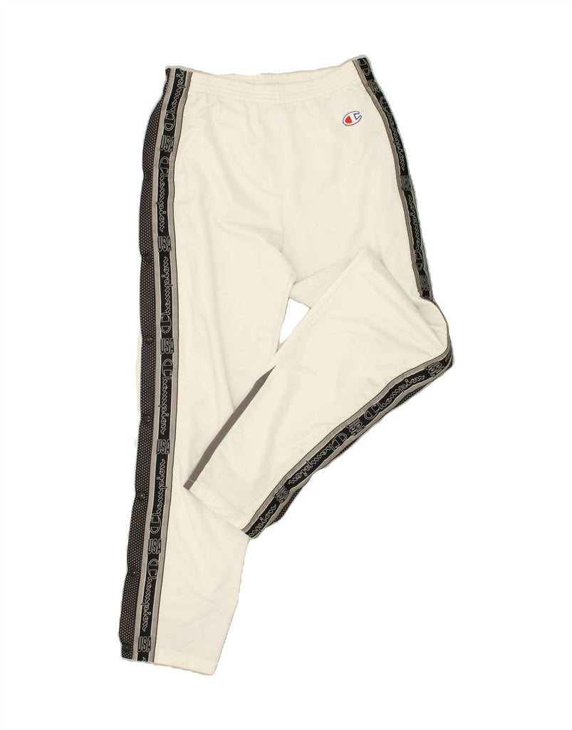 CHAMPION Womens Graphic Tracksuit Trousers Medium White Colourblock | Vintage Champion | Thrift | Second-Hand Champion | Used Clothing | Messina Hembry 