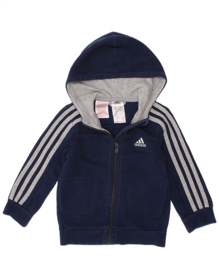 Adidas Boys Zip Hoodie Sweater 2-3 Years Navy Blue Cotton