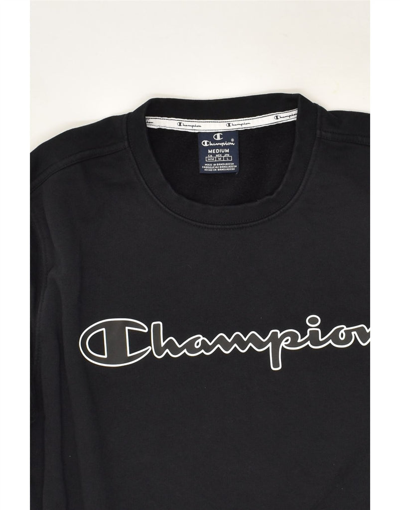 CHAMPION Mens Graphic Sweatshirt Jumper Medium Black Cotton | Vintage Champion | Thrift | Second-Hand Champion | Used Clothing | Messina Hembry 