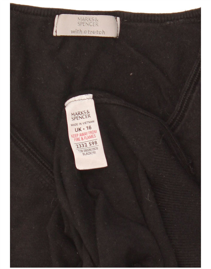 Marks & Spencer Womens Crop V-Neck Jumper Sweater UK 16 Large Black