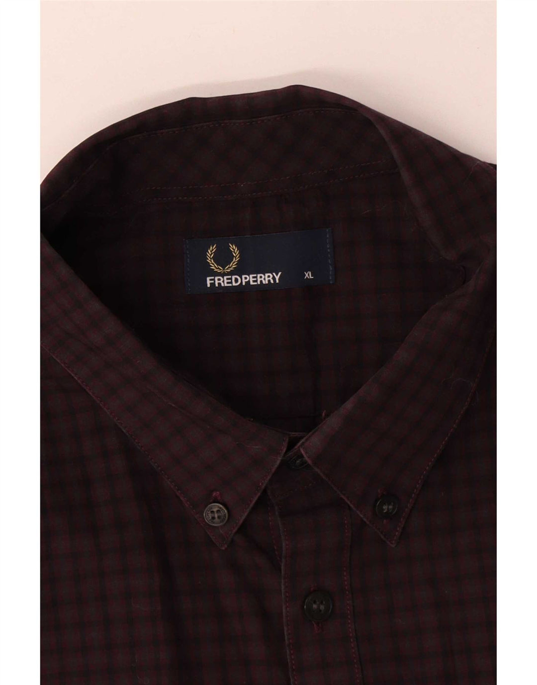 Fred Perry Mens Shirt XL Burgundy Check Cotton