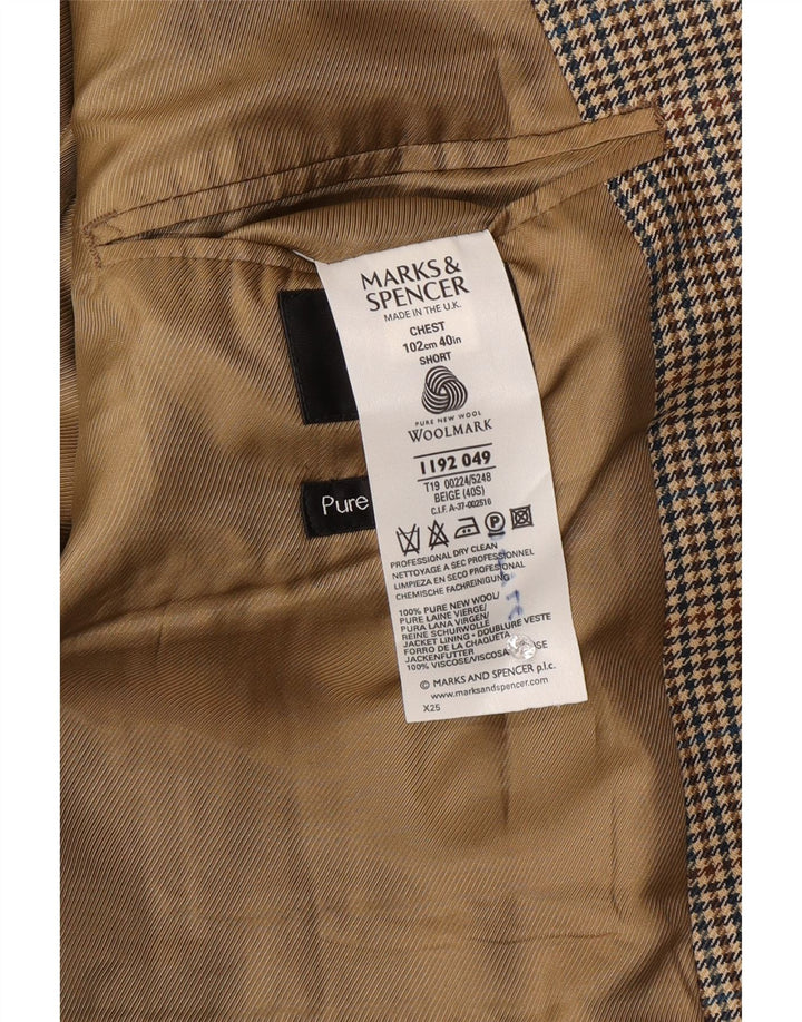 Marks & Spencer Mens 2 Button Blazer Jacket UK 40 Medium Beige Check Wool