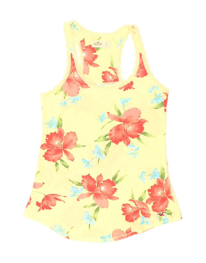 HOLLISTER Womens Graphic Vest Top UK 8 Small Yellow Floral | Vintage Hollister | Thrift | Second-Hand Hollister | Used Clothing | Messina Hembry 