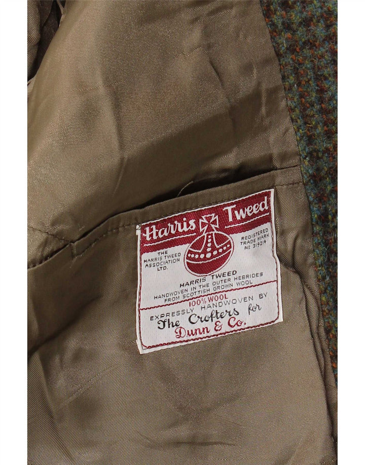 Harris Tweed Mens 3 Button Blazer Jacket UK 38 Medium Khaki Houndstooth