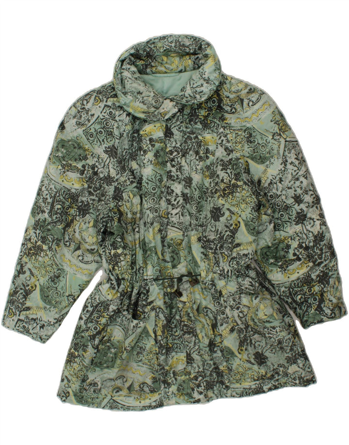 VINTAGE Womens Abstract Pattern Overcoat UK 18 XL Green Polyester Vintage Vintage and Second-Hand Vintage from Messina Hembry 