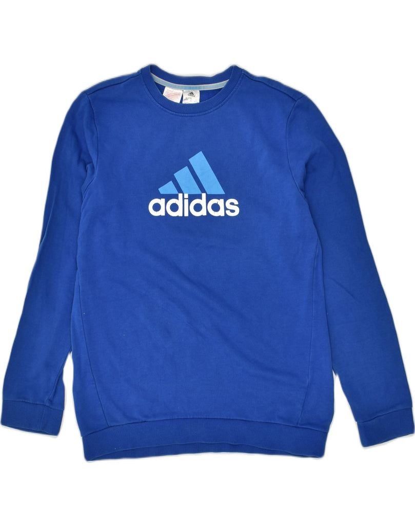 ADIDAS Boys Graphic Sweatshirt Jumper 15-16 Years Blue Cotton | Vintage Adidas | Thrift | Second-Hand Adidas | Used Clothing | Messina Hembry 