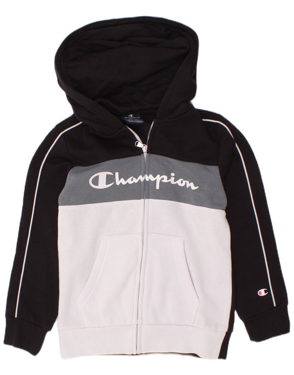 Champion Boys Graphic Zip Hoodie Sweater 7-8 Years Small Black Colourblock