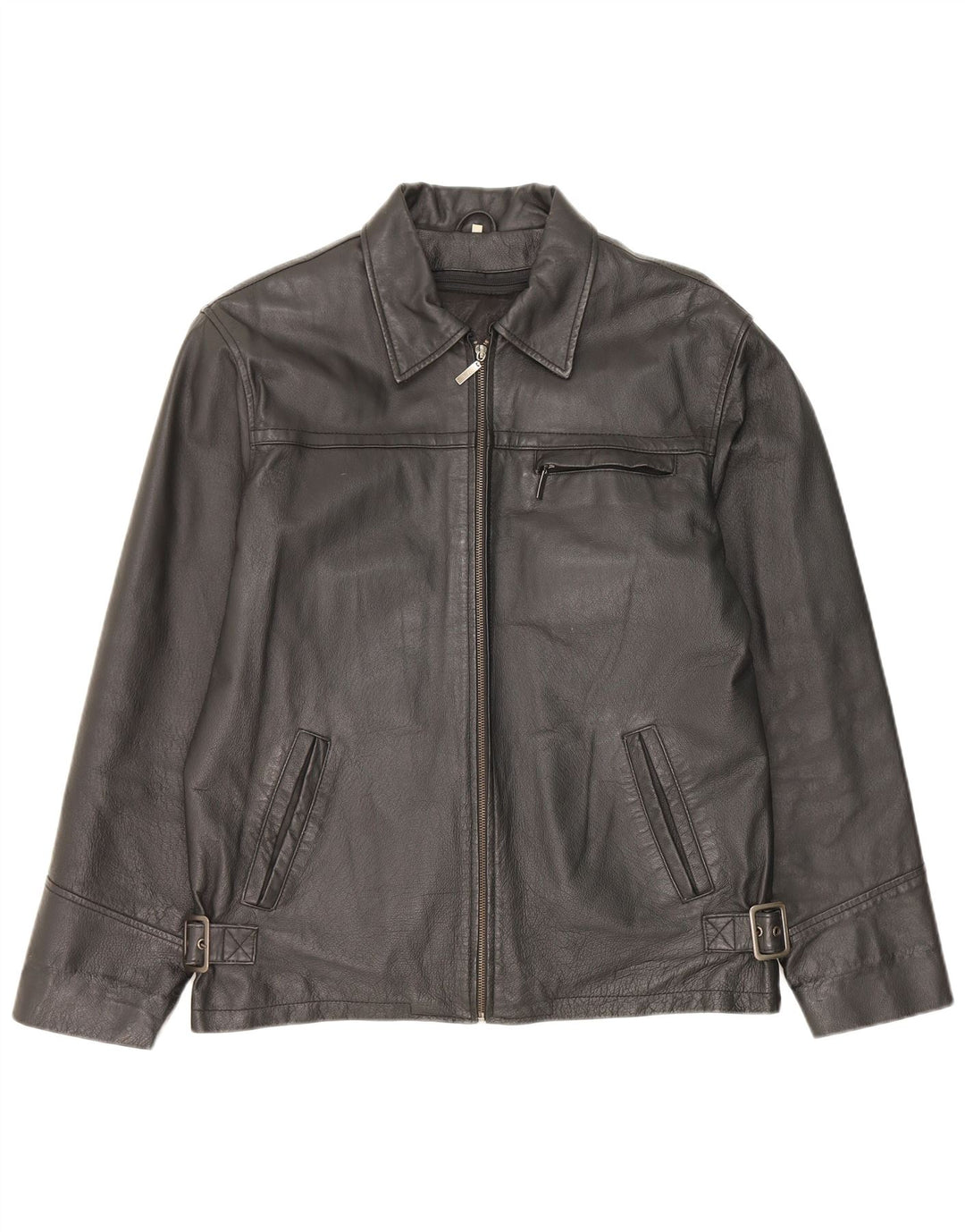 Vintage Mens Leather Jacket IT 48 Medium Black Leather
