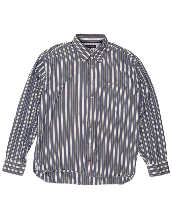 TOMMY HILFIGER Mens Shirt 2XL Navy Blue Striped Cotton