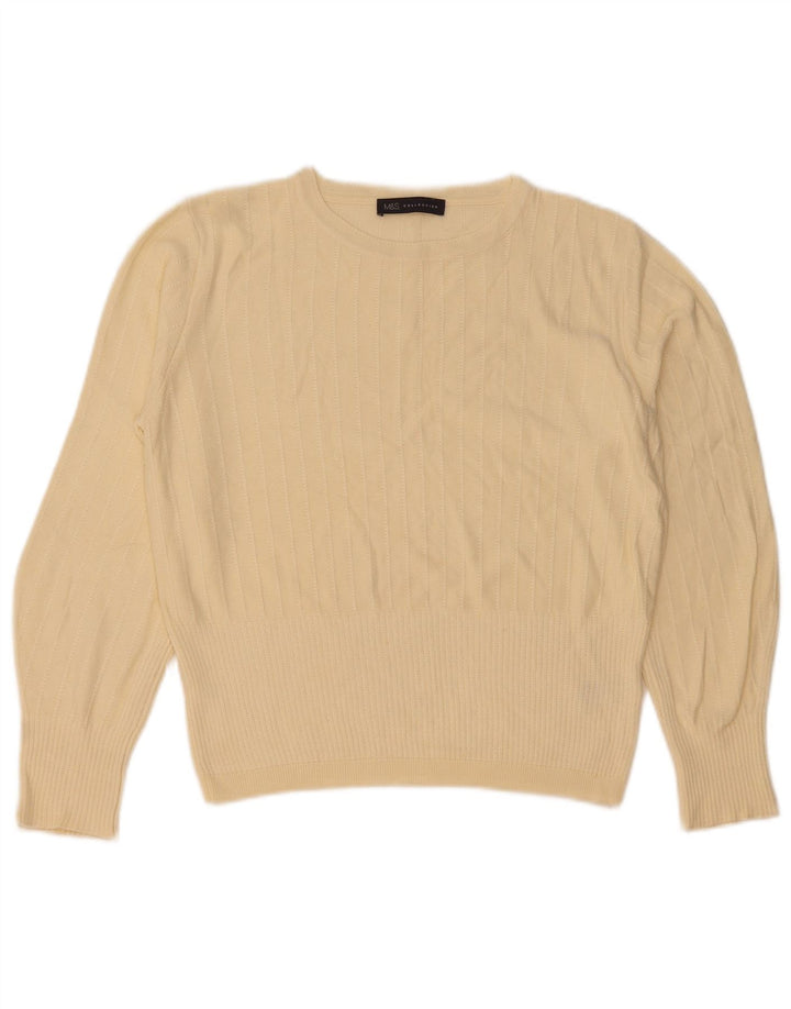 Marks & Spencer Womens Crew Neck Jumper Sweater UK 12 Medium  Beige Viscose