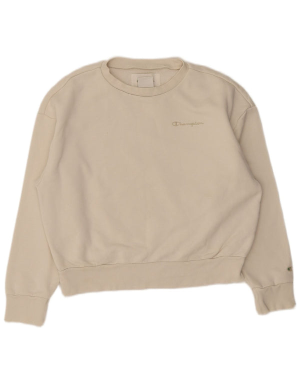 Champion Womens Oversized Sweatshirt Jumper UK 16 Large Off White Cotton