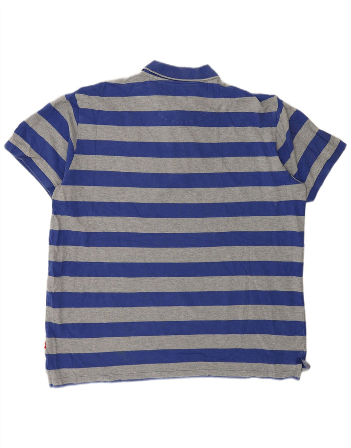 Izod Mens Polo Shirt XL Blue Striped Cotton