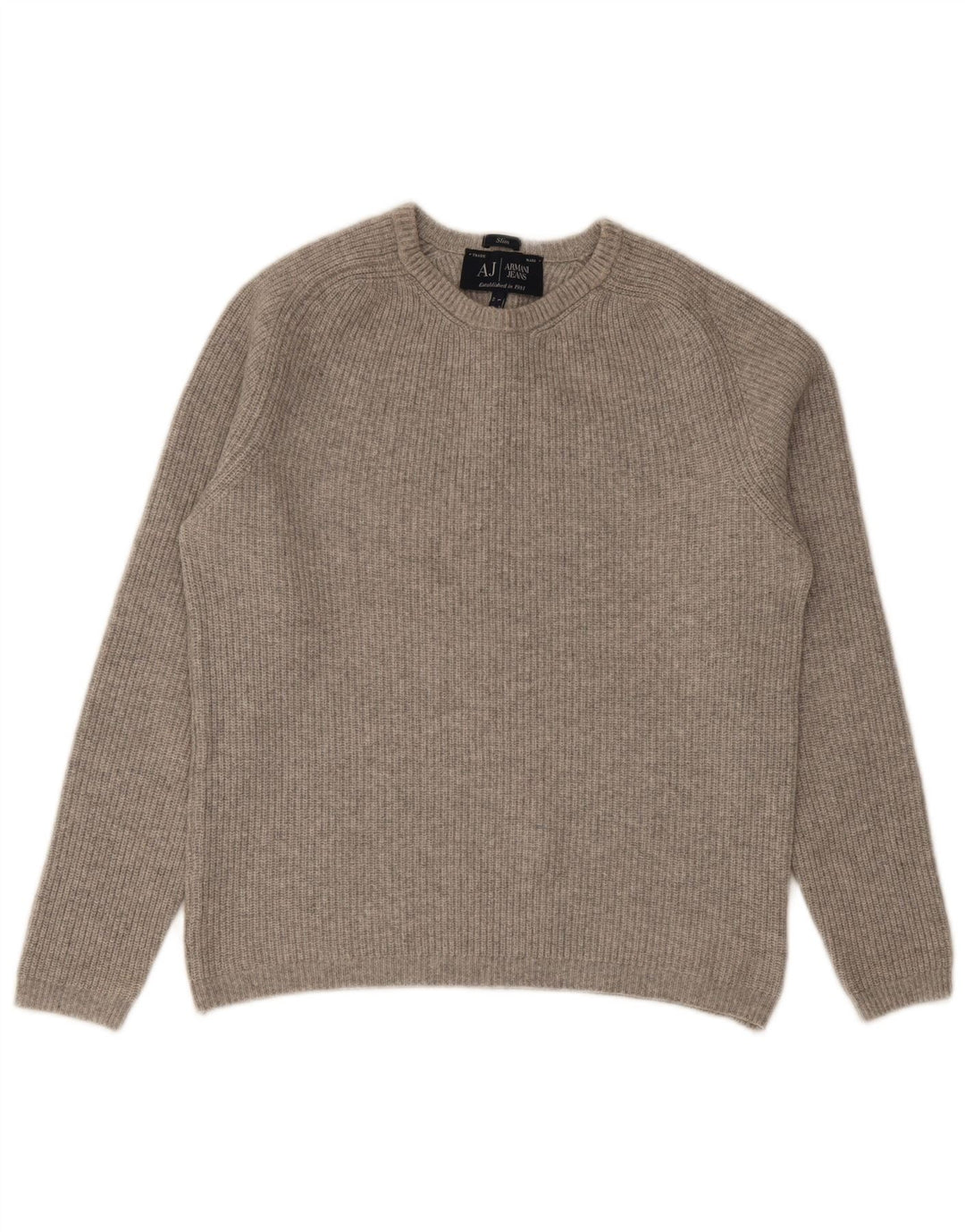 Armani Mens Slim Fit Crew Neck Jumper Sweater Large Grey Cotton