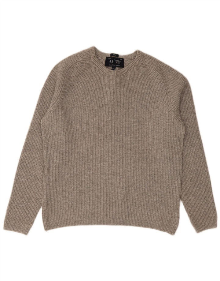 Armani Mens Slim Fit Crew Neck Jumper Sweater Large Grey Cotton