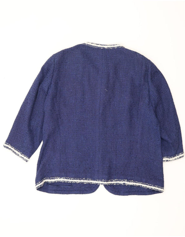 Luisa Spagnoli Womens 3/4 Sleeve Blazer Jacket IT 50 XL Navy Blue Viscose