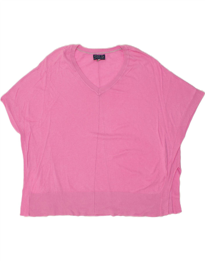 JOULES Womens Oversized V-Neck Jumper Sweater UK 14 Medium Pink Vintage Joules and Second-Hand Joules from Messina Hembry 