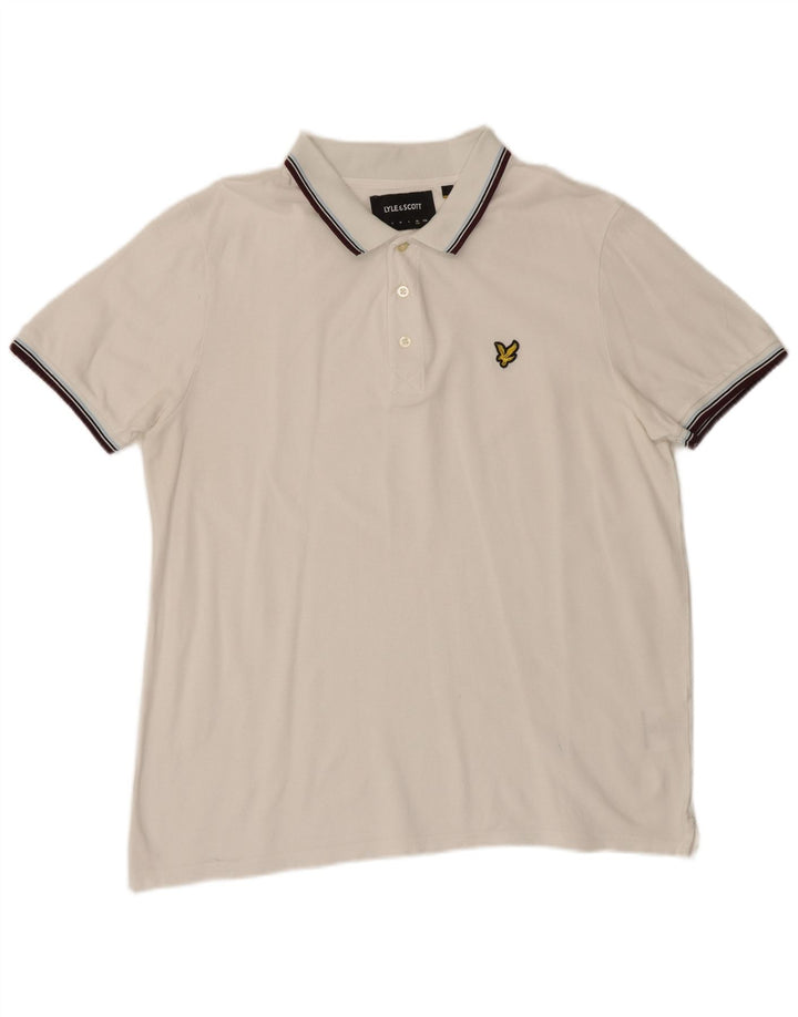 Lyle & Scott Mens Polo Shirt XL White Striped Cotton