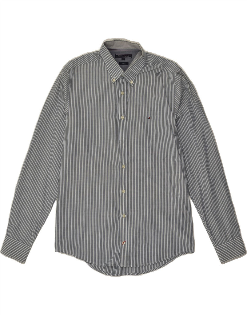 TOMMY HILFIGER Mens Slim Fit Shirt Large Grey Pinstripe Cotton | Vintage Tommy Hilfiger | Thrift | Second-Hand Tommy Hilfiger | Used Clothing | Messina Hembry 