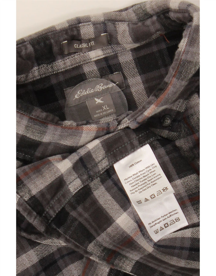 EDDIE BAUER Mens Classic Fit Flannel Shirt XL Grey Check Cotton Vintage Eddie Bauer and Second-Hand Eddie Bauer from Messina Hembry 
