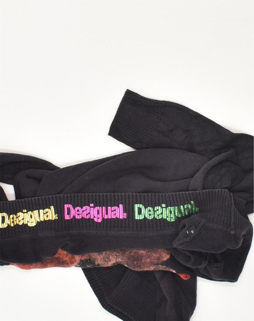 DESIGUAL Womens Graphic Boat Neck Jumper Sweater UK 10 Small Black Floral | Vintage Desigual | Thrift | Second-Hand Desigual | Used Clothing | Messina Hembry 