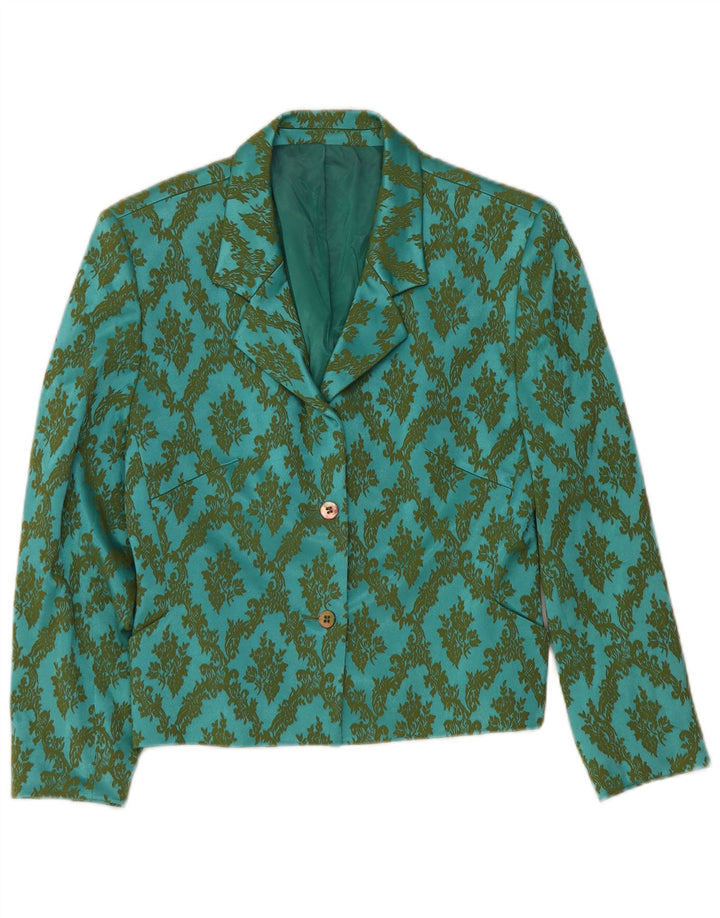 Oilily Womens Crop 2 Button Blazer Jacket EU 38 Medium Turquoise Paisley