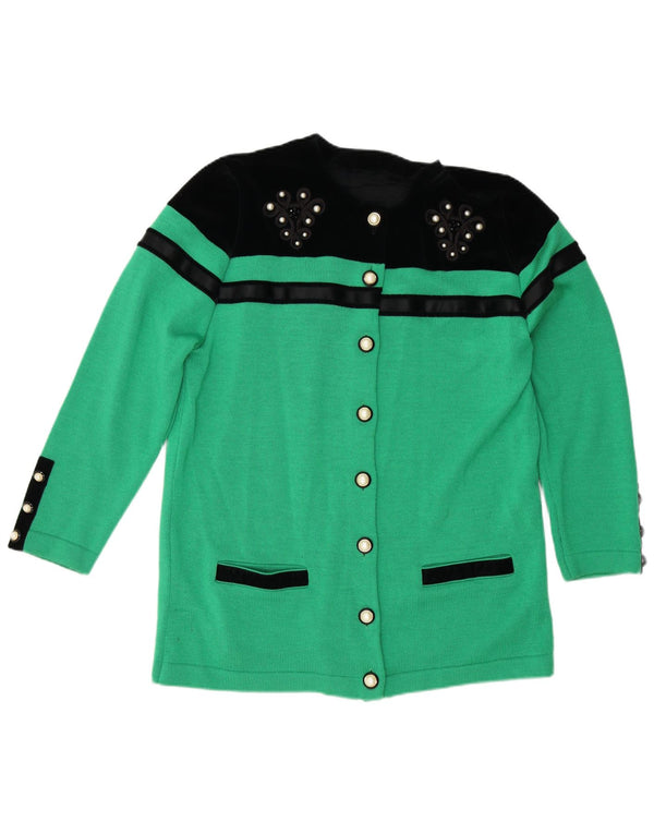 Vintage Womens Cardigan Sweater UK 16 Large Green Colourblock