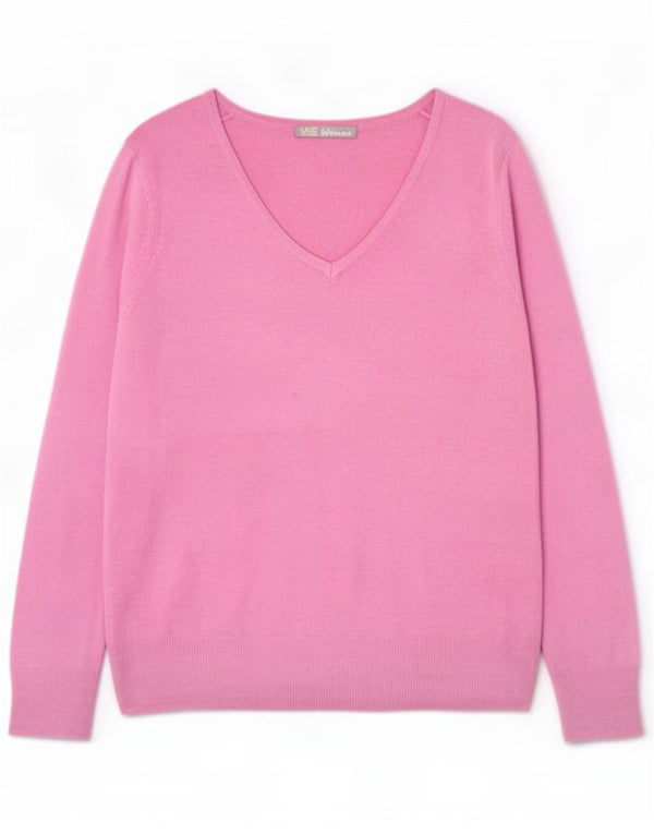Marks & Spencer Womens V-Neck Jumper Sweater UK 14 Large Pink Acrylic
