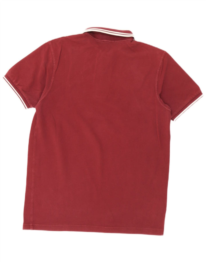 Fred Perry Mens Polo Shirt Small Burgundy Striped Cotton
