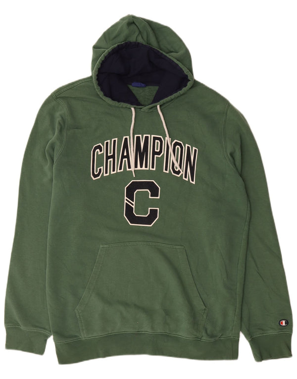Champion Mens Graphic Hoodie Jumper XL Green Cotton