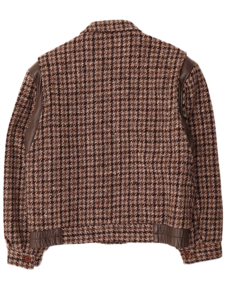 Dimensions Mens Bomber Jacket IT 46 Small Brown Houndstooth Wool