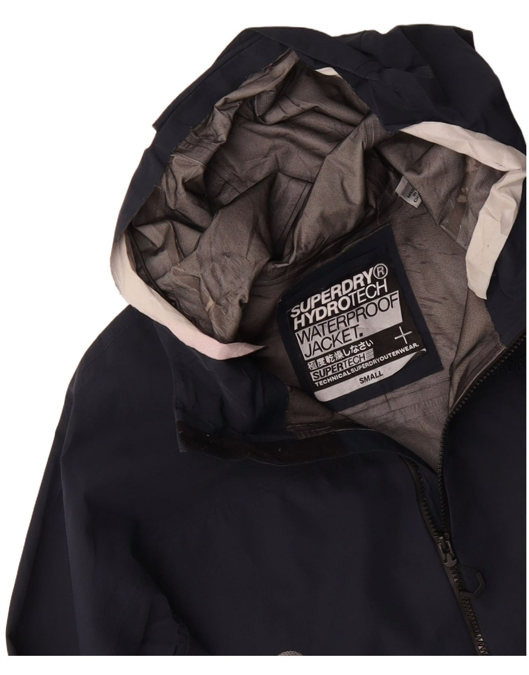 SUPERDRY Mens Hooded Waterproof Jacket UK 36 Small Navy Blue Polyester