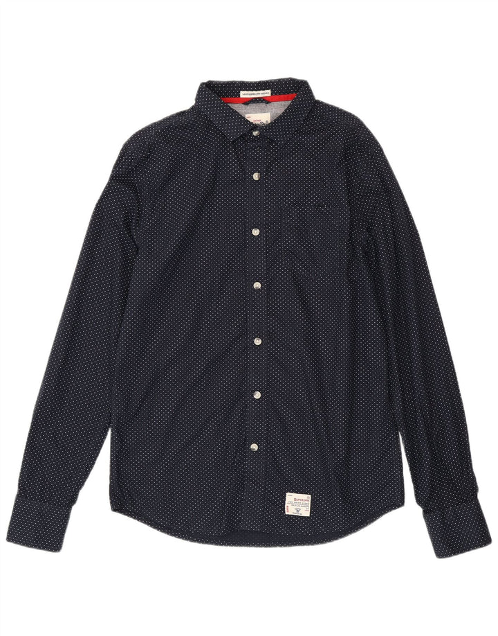 Superdry Mens Shirt XL Navy Blue Polka Dot Cotton