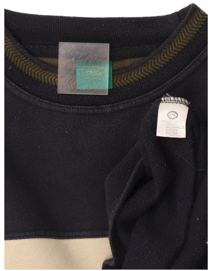 Canda Mens Graphic Sweatshirt Jumper Large Navy Blue Colourblock Cotton