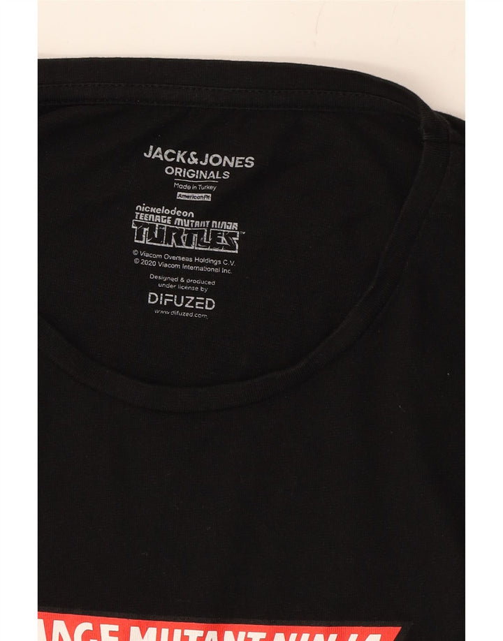 JACK & JONES Mens Turtles Graphic T-Shirt Top Medium Black Vintage Jack & Jones and Second-Hand Jack & Jones from Messina Hembry 