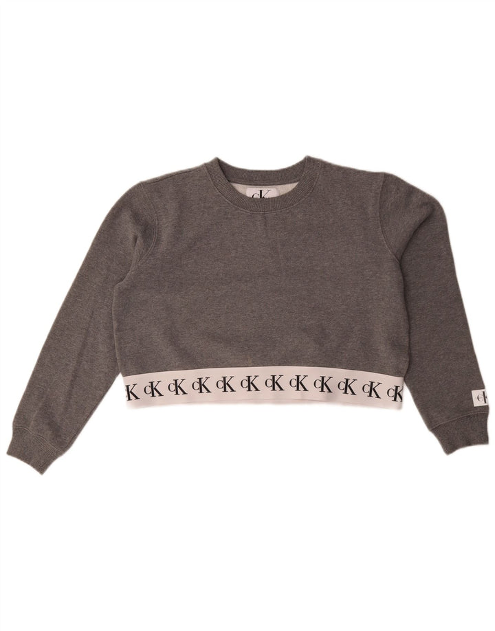 Calvin Klein Jeans Womens Crop Sweatshirt Jumper UK 14 Medium Grey