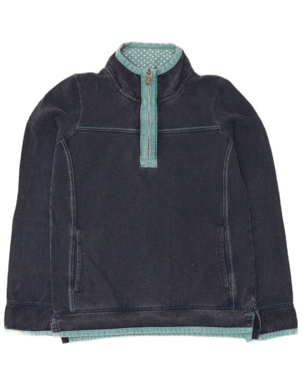 Fat Face Womens Zip Neck Sweatshirt Jumper UK 8 Small  Navy Blue Cotton