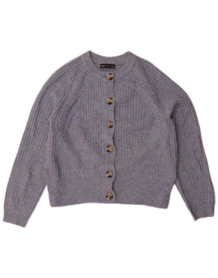 Marks & Spencer Womens Crop Cardigan Sweater UK 14 Medium Blue Flecked