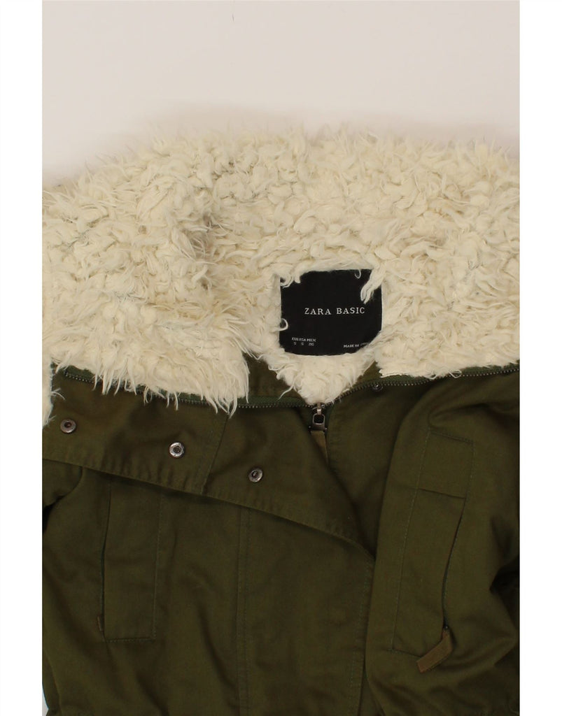 ZARA Womens Hooded Sherpa Parka Jacket UK 10 Small Khaki Polyester Vintage Zara and Second-Hand Zara from Messina Hembry 