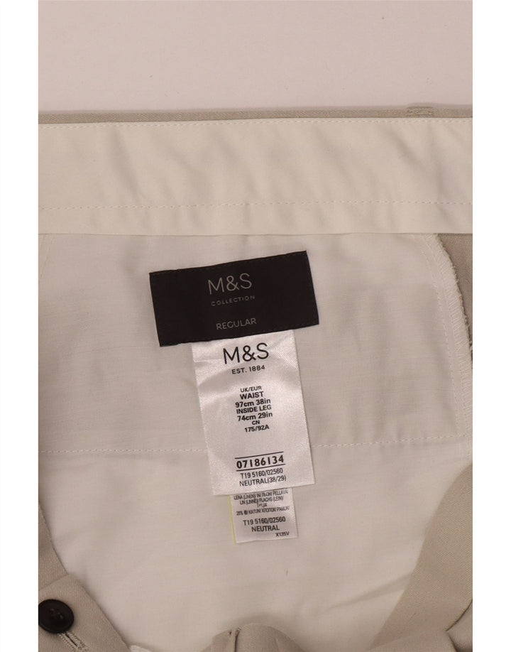 Marks & Spencer Mens Regular Fit Chino Trousers W38 L29 Beige Linen