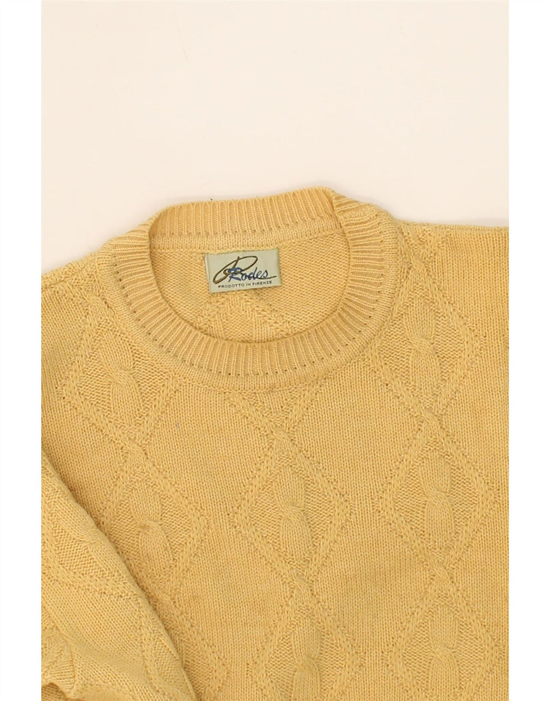 RODES Mens Crew Neck Jumper Sweater Large Yellow Argyle/Diamond Wool Vintage Rodes and Second-Hand Rodes from Messina Hembry 