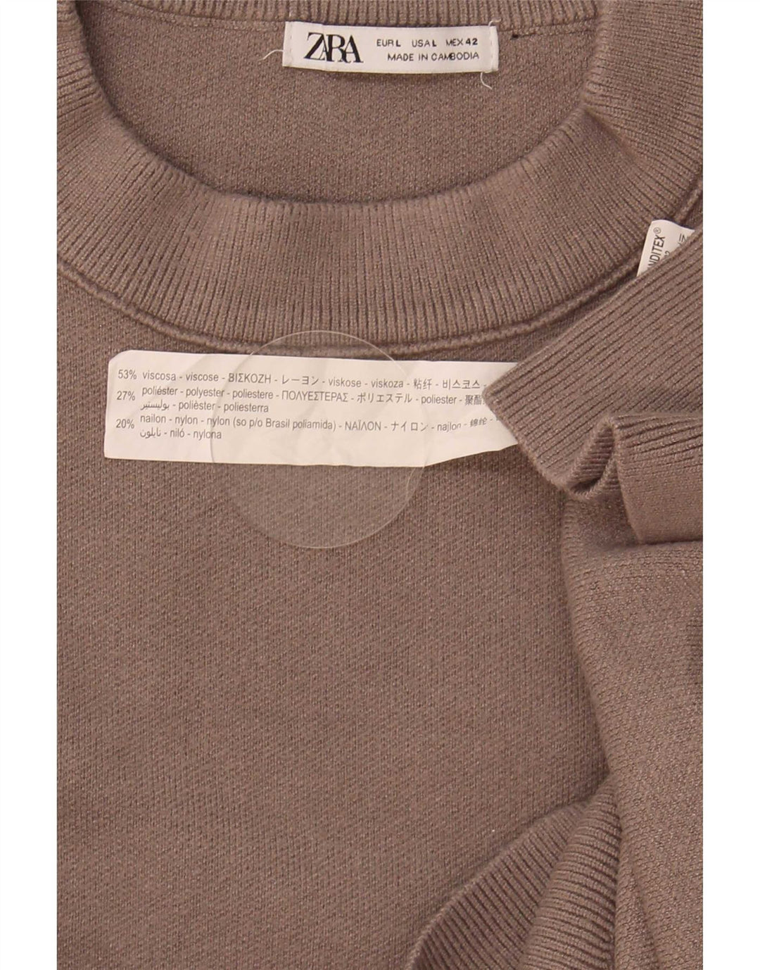 Zara Mens Crew Neck Jumper Sweater Large Brown Viscose