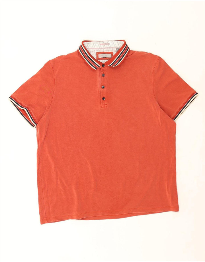 Ted Baker Mens Polo Shirt XL Orange Striped Lyocell
