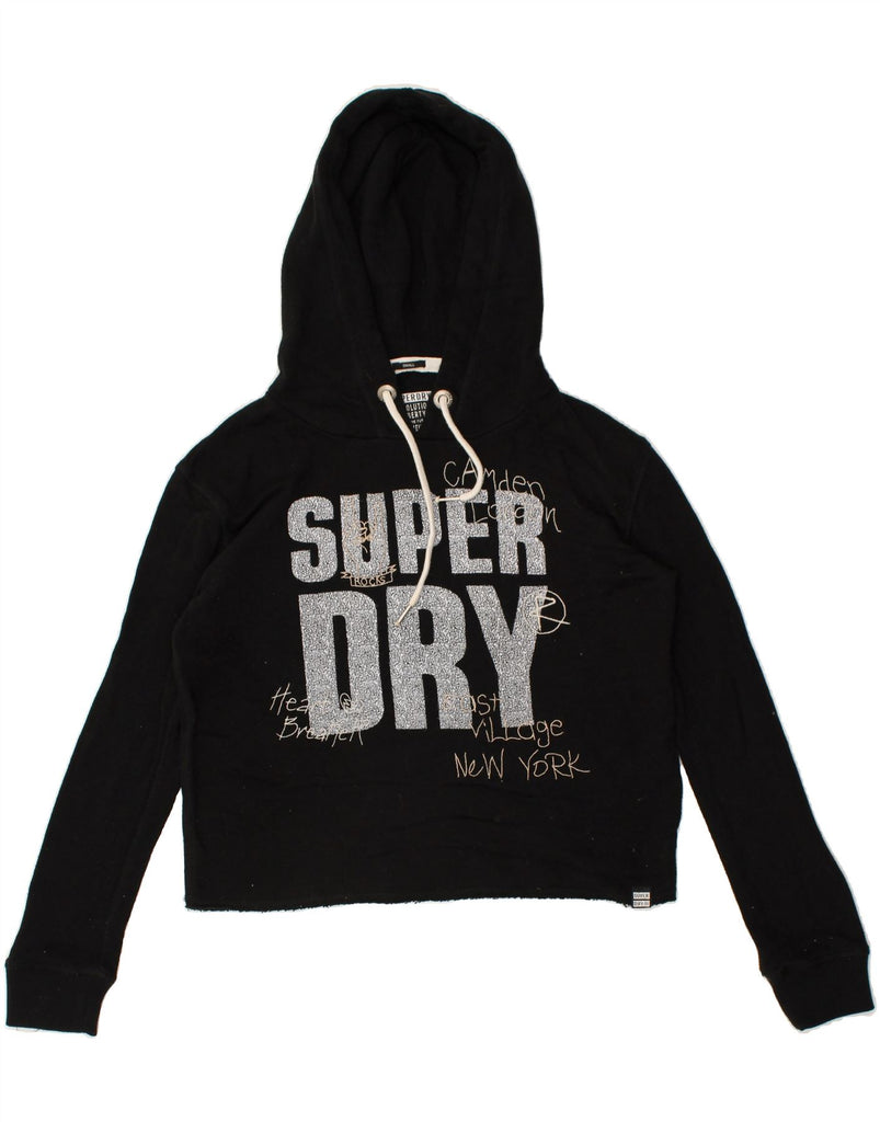 SUPERDRY Womens Graphic Hoodie Jumper UK 10 Small Black Cotton | Vintage Superdry | Thrift | Second-Hand Superdry | Used Clothing | Messina Hembry 