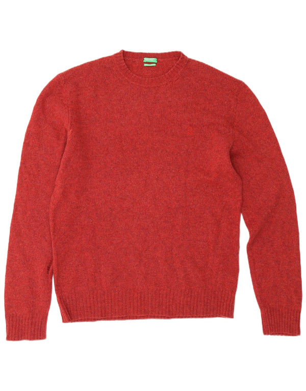 Benetton Mens Crew Neck Jumper Sweater 2XL Burgundy Flecked Virgin Wool