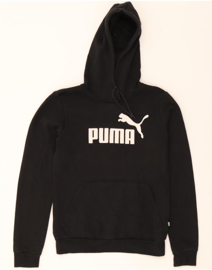PUMA Womens Graphic Hoodie Jumper UK 8 Small  Black Vintage Puma and Second-Hand Puma from Messina Hembry 