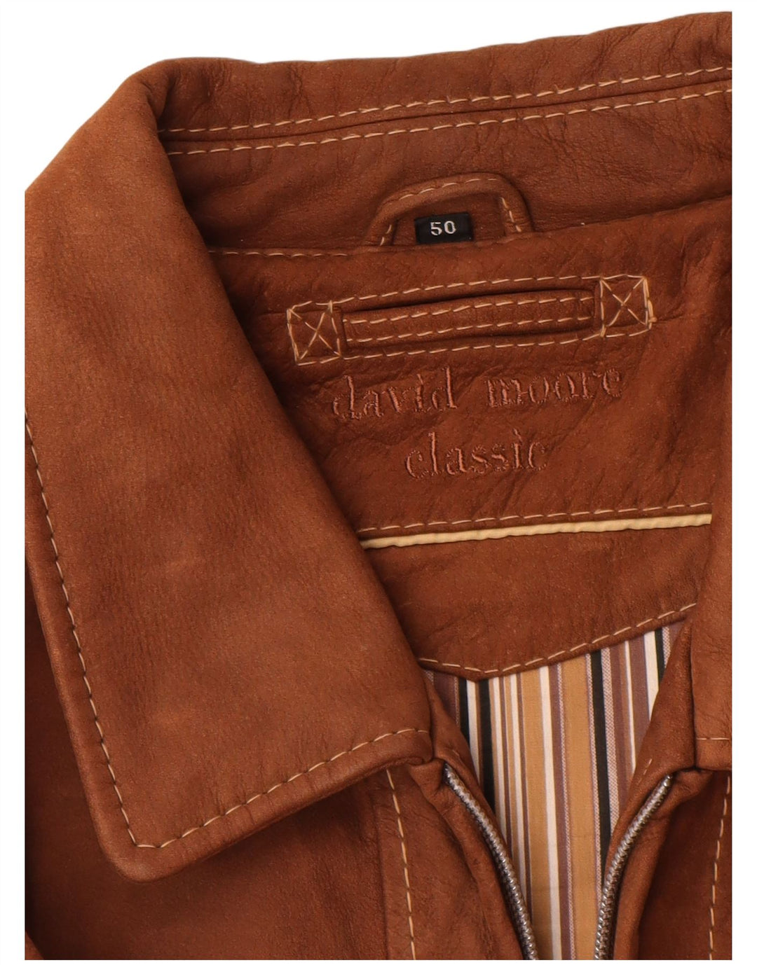 David Moore Mens Leather Jacket IT 50 Large Brown Leather