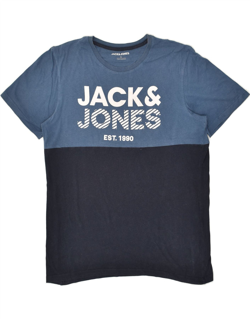 JACK & JONES Mens Graphic T-Shirt Top Medium Navy Blue Colourblock Cotton | Vintage Jack & Jones | Thrift | Second-Hand Jack & Jones | Used Clothing | Messina Hembry 