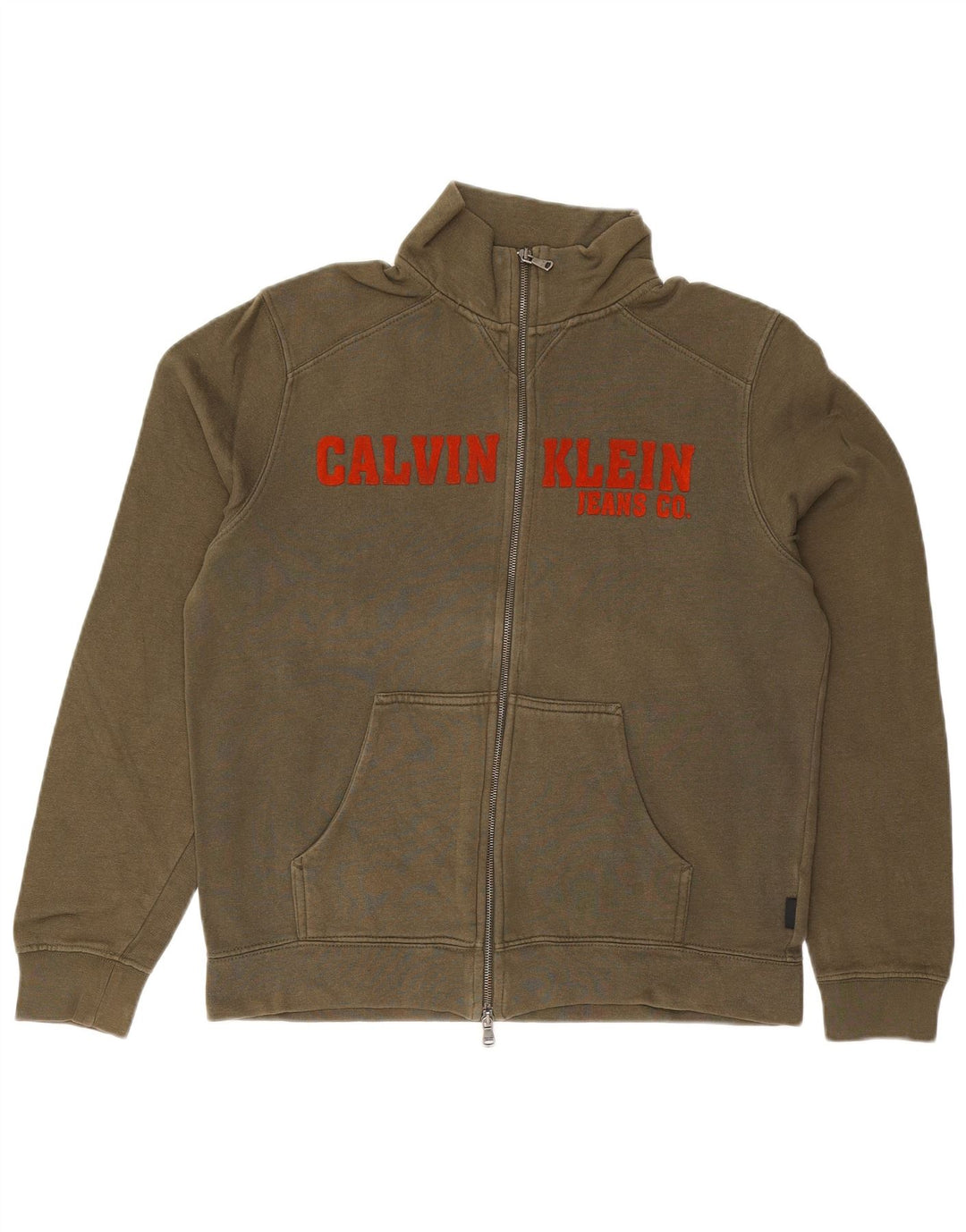 CALVIN KLEIN JEANS Mens Graphic Tracksuit Top Jacket Large Khaki Cotton