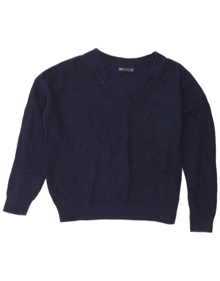 Marks & Spencer Womens V-Neck Jumper Sweater UK 14 Medium Navy Blue